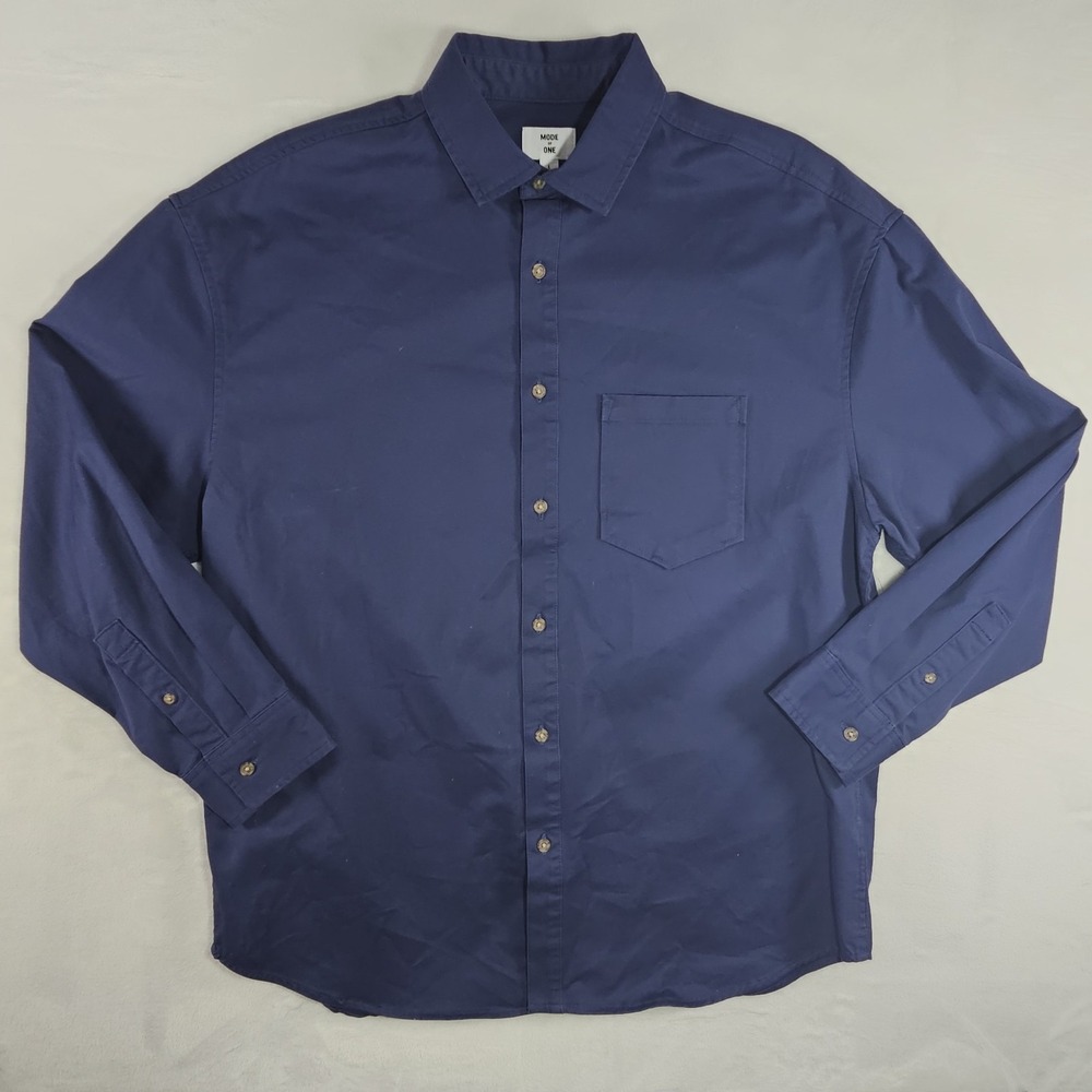 Mode of‎ One Relaxed Fit Caspian Waters Blue Button Front Shirt Large